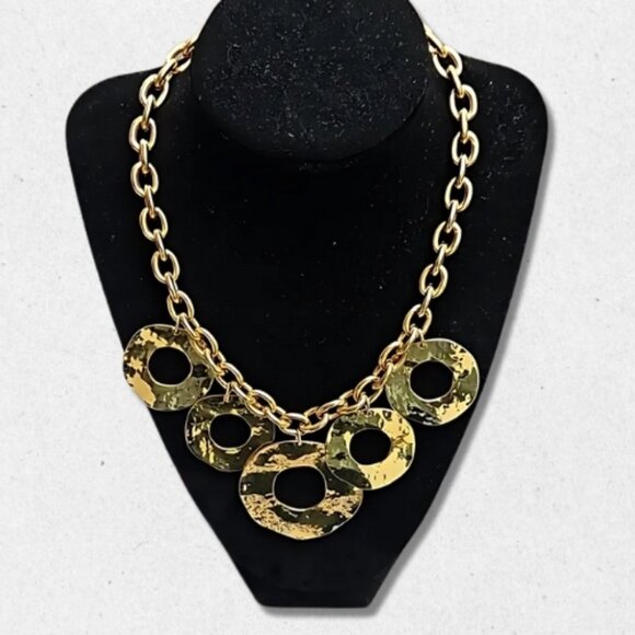 COPY - Chucky Chain Dangling Necklace Textured Eternity Circle Pendant Gold Wom… - Picture 1 of 4